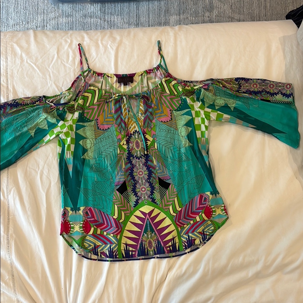 Hale Bob Vibrant Green and Purple Patterned Blouse